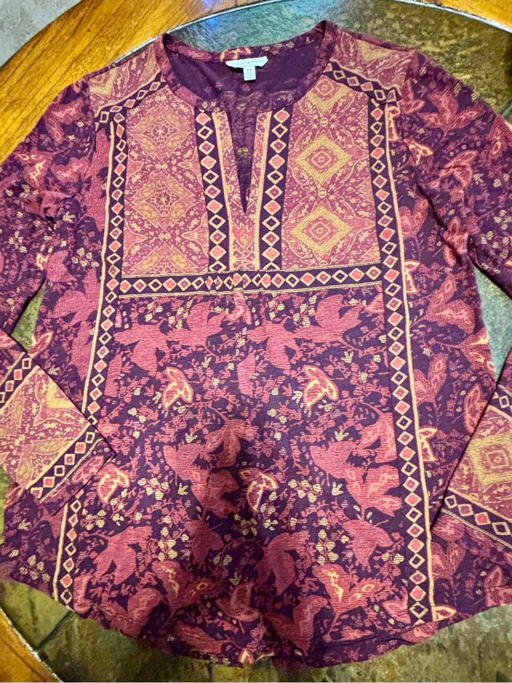 Lucky Brand Boho Long-Sleeve Tunic in Plum & Rose